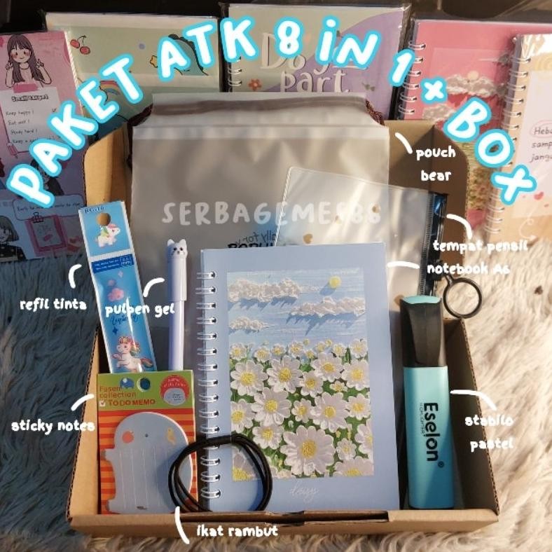 

serbagemes88 - PAKET ALAT TULIS 8IN1 / STATIONERY SET HADIAH LUCU / HAMPERS KADO GIFT BOX / ALAT TULIS SET / PAKET ALAT TULIS / SEKOLAH / STATIONERY SET FANCY / STATIONERY SET AESTHETIC / KADO UNIK UNTUK PEREMPUAN DAN LAKI LAKI / BUKU TULIS