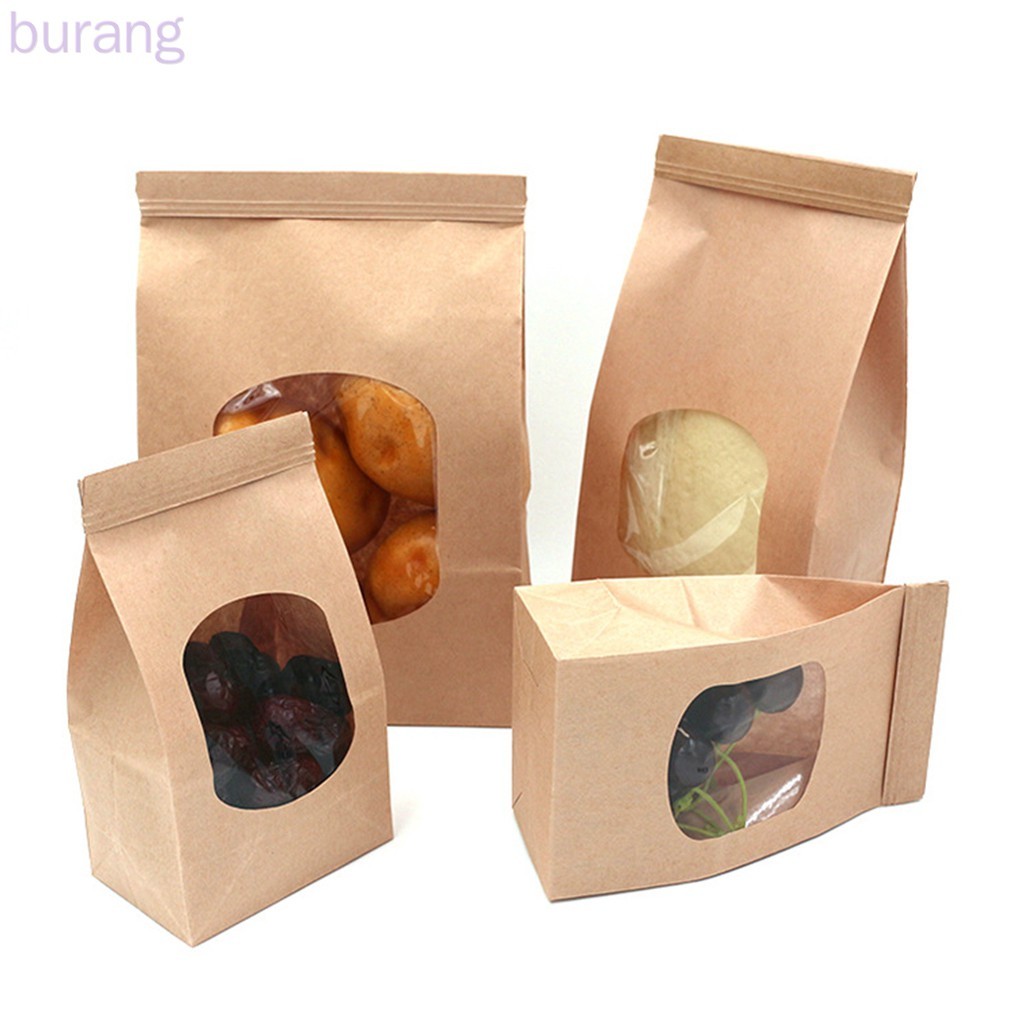 

50 Pcs Tas Roti dengan Jendela Bening Penyegel Tas Kertas Kraft Tahan Minyak untuk Makanan Ringan Kue Kopi burang |IB39j6GI|