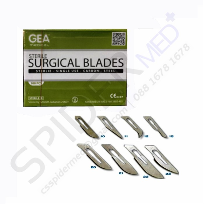 GEA Bisturi Ukuran No 10 11 12 15 20 21 22 23 24 25 Mata Pisau Bedah Steril Bekam Surgical Blades