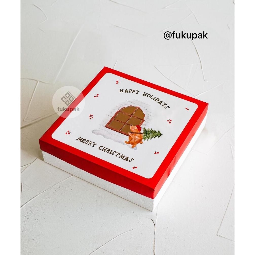 

Box Natal 25X25 (10 Pcs) Kotak Hamper Christmas Kue Marmer Roti Pudding Pastel Tutup Brownies Cake Potong Ready