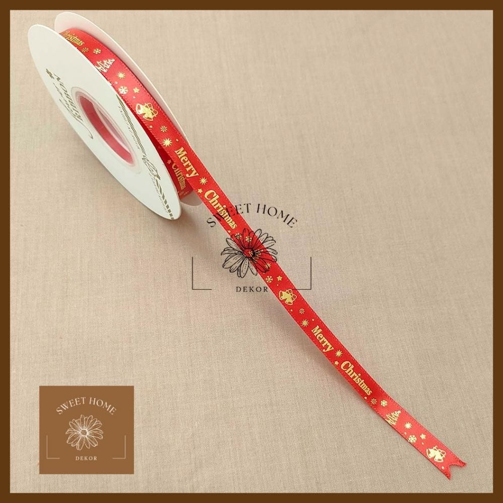 

(1 Roll 22Meter) Pita Natal Pita Satin Christmas Ribbon Gift Hampers Kado Dekorasi Natal Motif Merry Christmas Terlaris