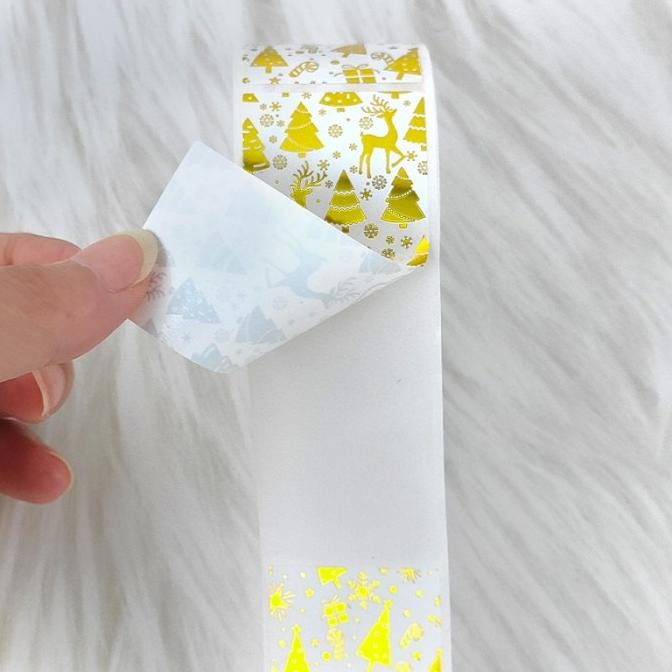 

Sticker Merry Christmas Stiker Natal Dekoratif Bingkisan Kado Hampers Amplop Gold Foil 8 X 3 Cm (1 Roll/ 120Pcs) New Stok