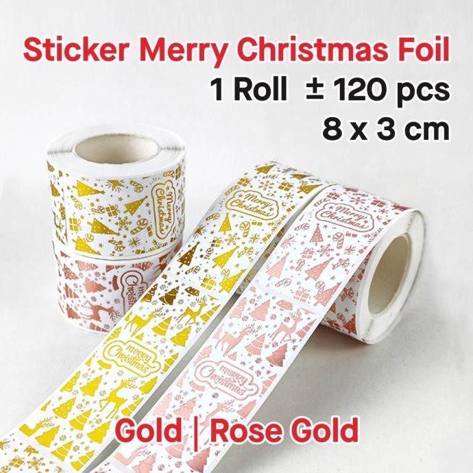 

Sticker Merry Christmas Stiker Natal Dekoratif Bingkisan Kado Hampers Amplop Gold Foil 8 X 3 Cm (1 Roll/ 120Pcs) Mainan