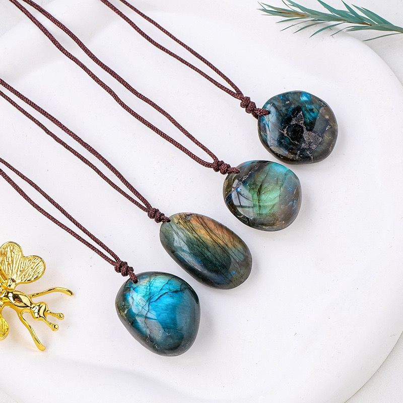 Liontin Labradorite Kristal Alami Batu Kasar Batu Bulan Biru diy Perhiasan Liontin Kalung