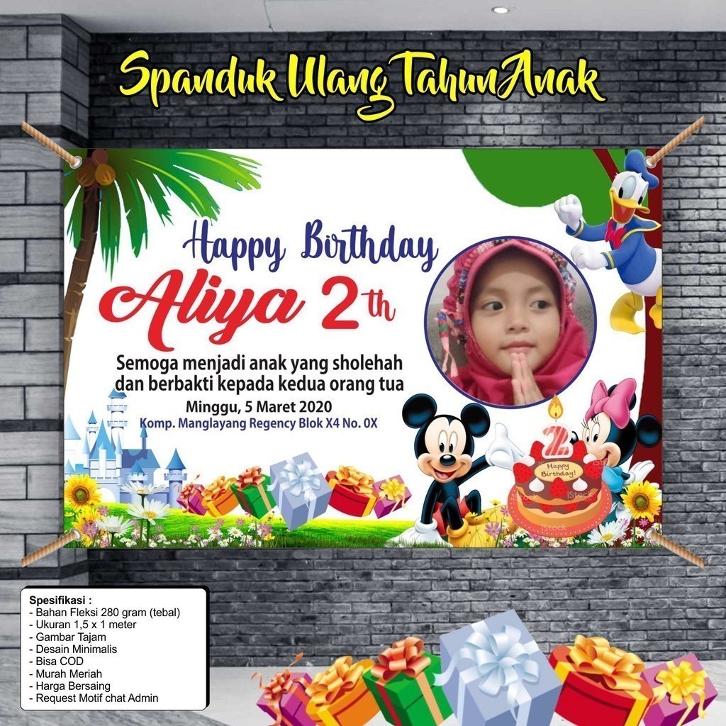 Bisa COD, Chek Dulu Spanduk / Banner / MMT / Invitation / Backdrop ulang tahun anak Mickey Mouse mur