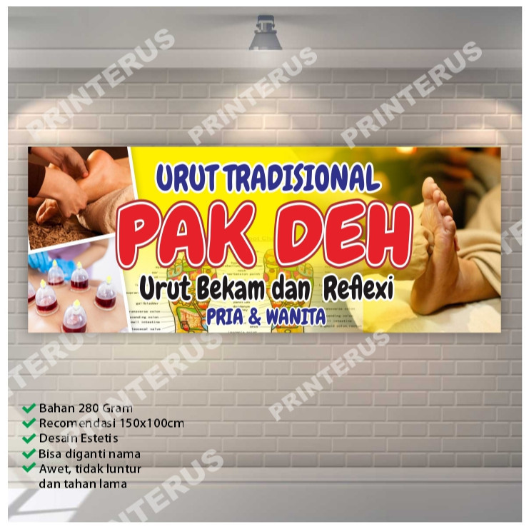 spanduk banner jasa pijat urut refleksi bekam lintah pria dan wanita 200x100cm