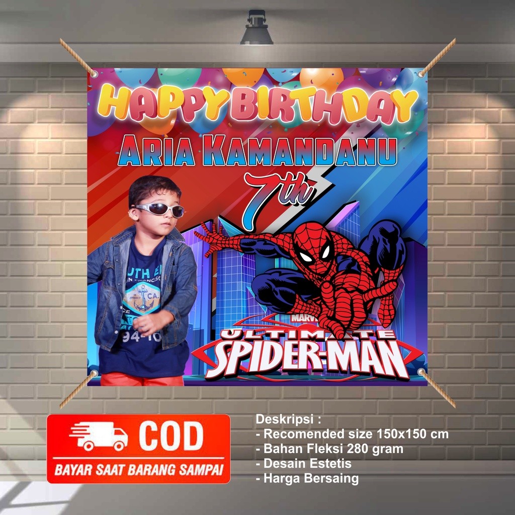 PROMO DISKON GEDE  Backdrop banner spanduk ulang tahun anak Spiderman