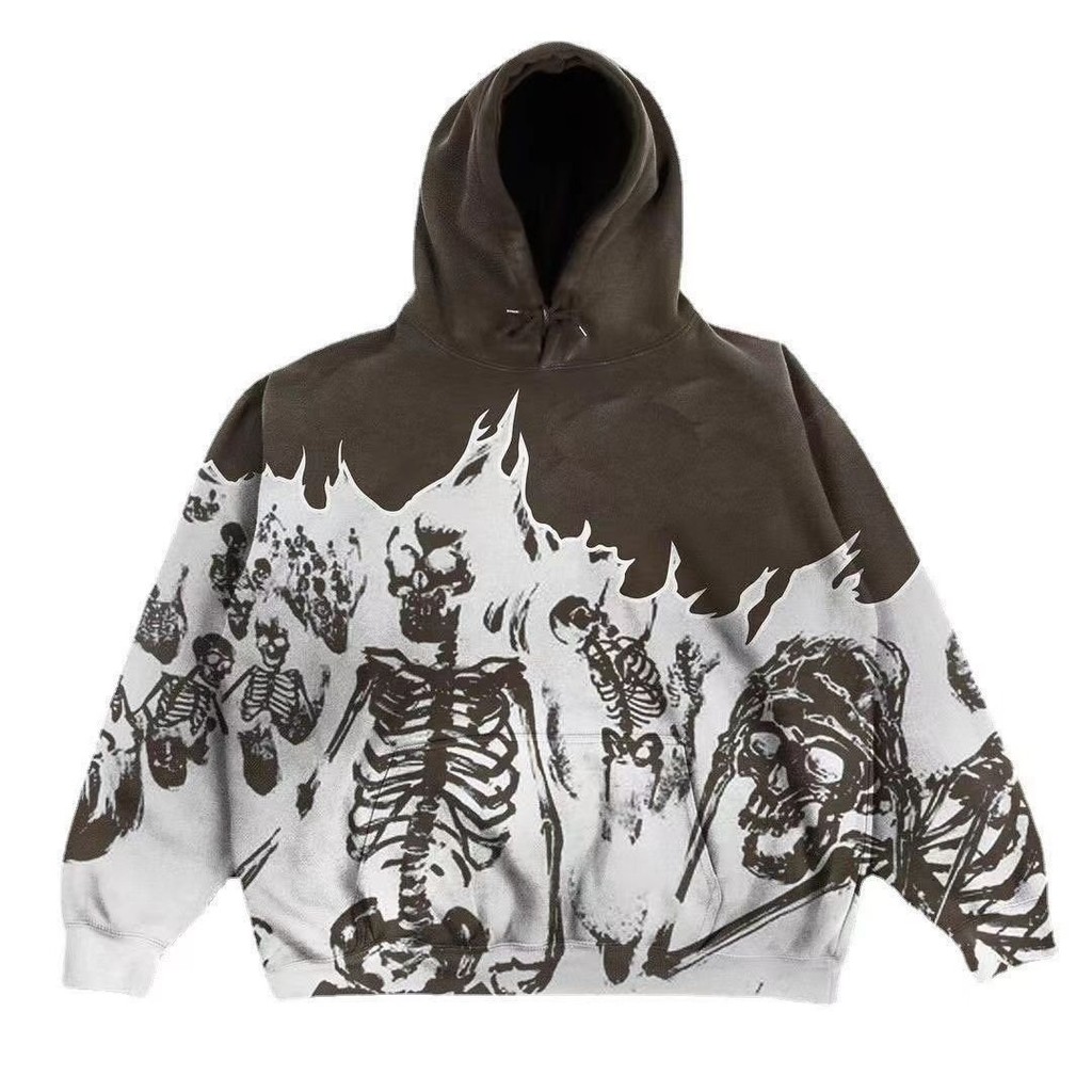 Y2K Millennium Style Sweater Couple Style2024Autumn and Winter New Long Sleeve Skull Printed America