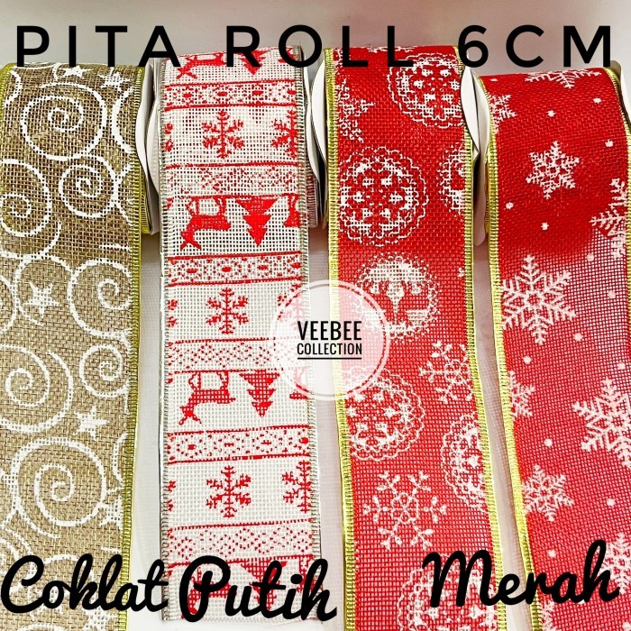 ] Pita Motif Natal 6cm goni motif tile motif/ pita roll natal/ ribbon