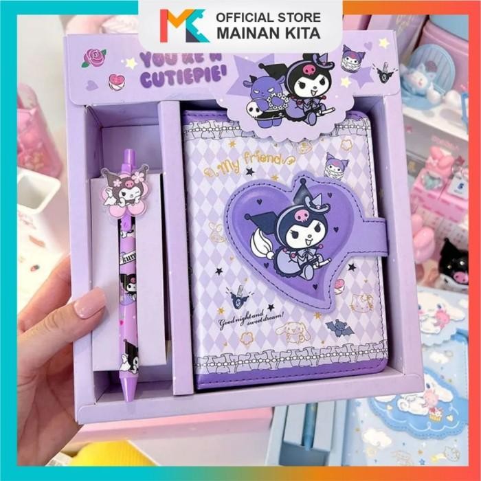 

Box Notebook Sanrio Magnet Buku Tulis Anak 2 In 1 Gift Set Cute Kuromi Cinnamoroll Pucm-105