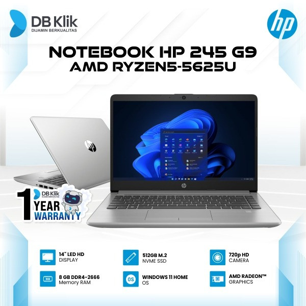 Hp Notebook 245 G9 Amd Ryzen5-5625U 8Gb Ssd 512G Nodvd Win11 Noohs 14"