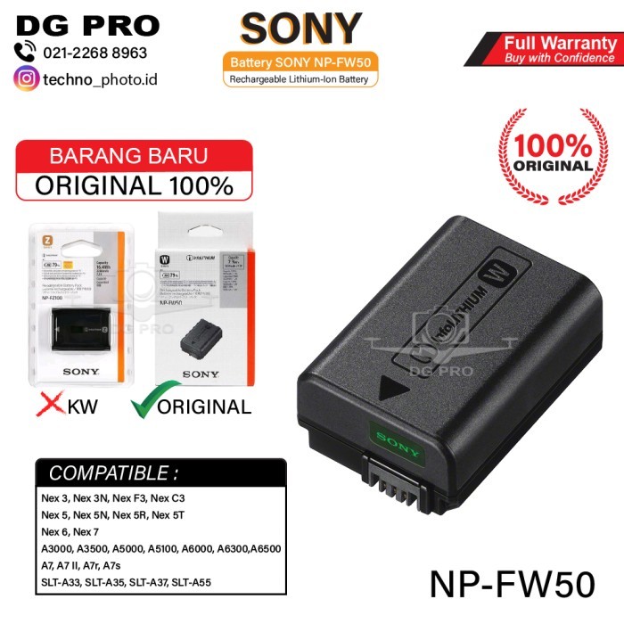 TERBARU - BATTERY SONY NP-FW50 ORIGINAL - BATERAI SONY A7,SONY A6000,A6300,A7R