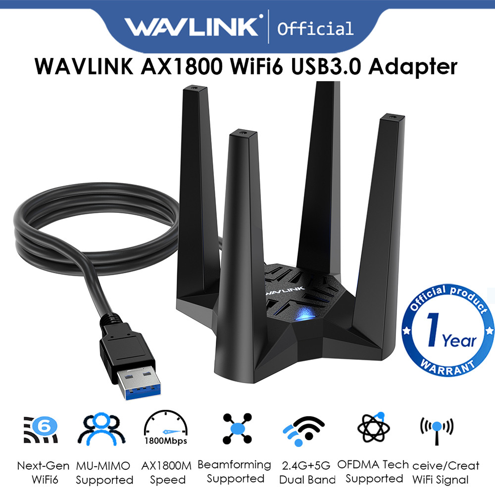 WAVLINK USB WiFi 6 Adaptor AX1800 USB WiFi Dongle Dual Band 5GHz Mu Mimo Beamforming, Enkripsi WPA3 