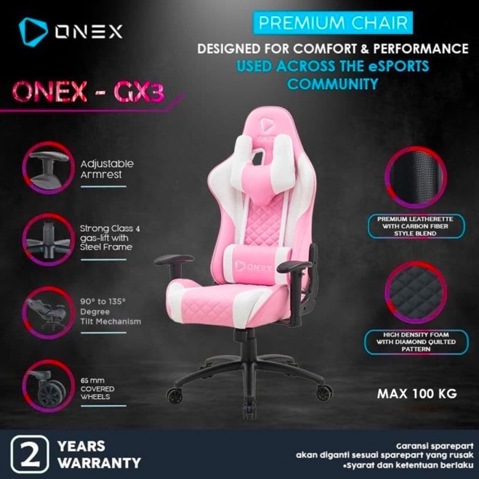 Diskon Onex Gx3 Premium Quality Gaming Chair Kursi - Pink White