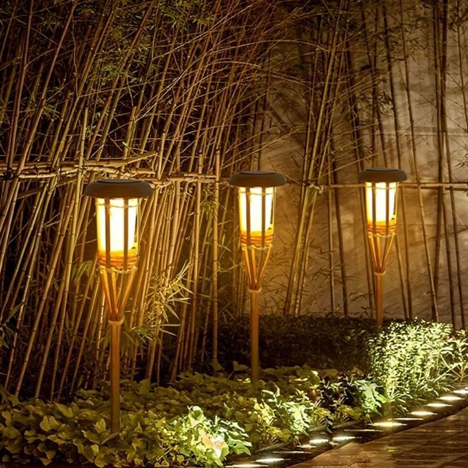 Lampu Bambu Hias Taman LED Tenaga Surya/Lampu Taman Obor Tancap Solar [terbaik]