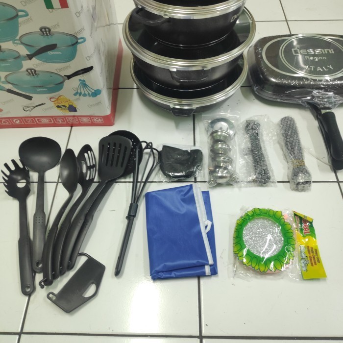 Dessini 23 Buah Set Peralatan Dapur Panci Masak Marmer Anti Lengket