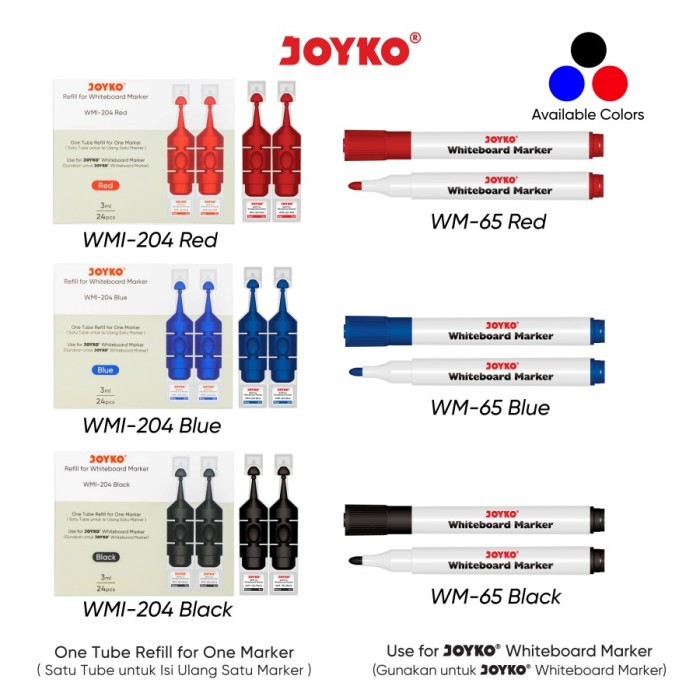 

Whiteboard Marker Joyko WM-65 / Spidol Papan Tulis Dapat Dihapus / Refillable