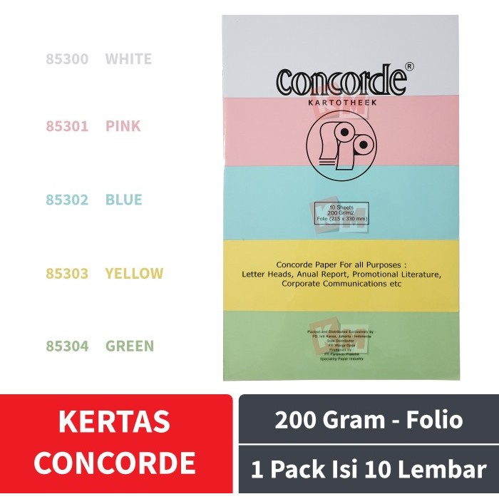 

BEBAS ONGKIR - Kertas Concorde Cover Kartotheek F4 Folio 200 gr/m2 gram Isi 10 Lembar