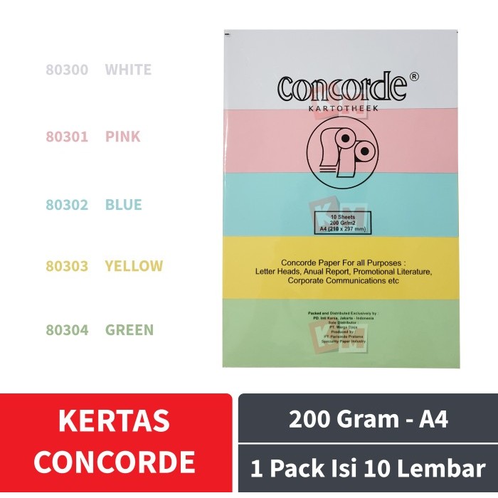 

BEBAS ONGKIR - Kertas Concorde Cover Kartotheek A4 200 gr/m2 gram Isi 10 Lembar