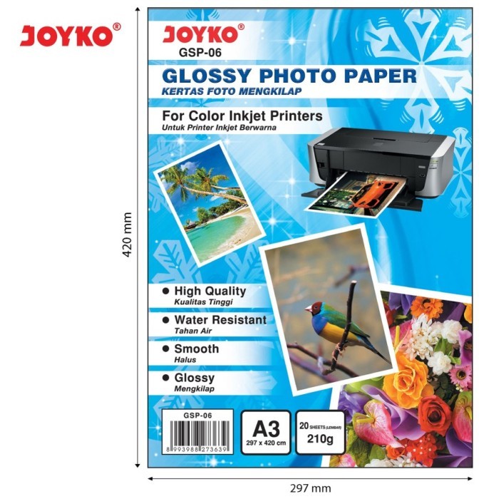 

NEW Glossy Photo Paper / Kertas Foto Mengkilap Joyko GSP-06 A3 210 gr gram