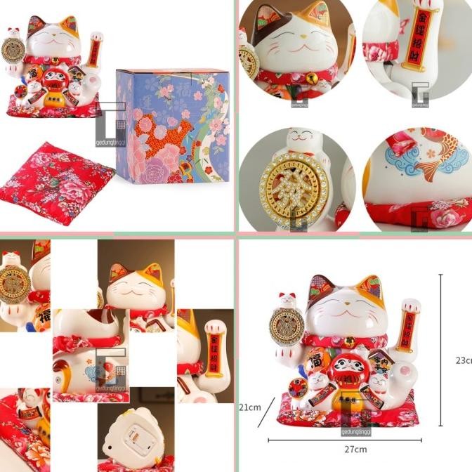 LKJ Kucing Hoki Rejeki Keberuntungan Maneki Neko Lucky Cat Keramik Baterai