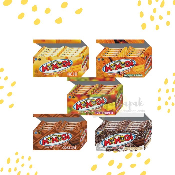 

KOMPLIT Momogi Snack Coklat/Keju/Jagung Bakar/Cappucino/Tutti Fruti isi 20pc