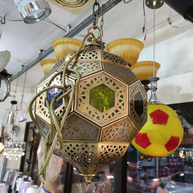 Lampu gantung kuningan import / Lampu kuningan kaca patri import [terbaik]
