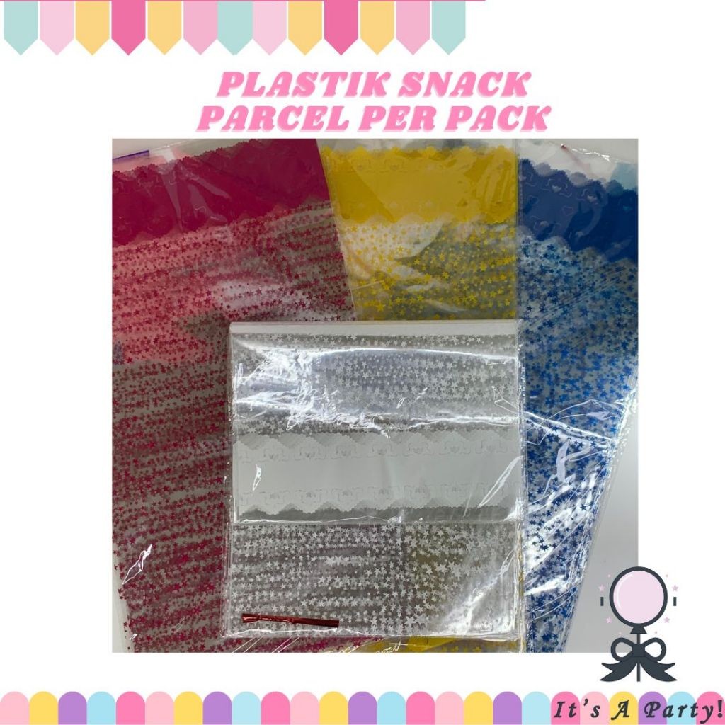 

Per Pack Plastik Parcel bingkisan ukuran 24 x 45 Snack Pembungkus Souvernir Isi 12 Pcs It'S Party plastik bingkisan sarung parsel sarung