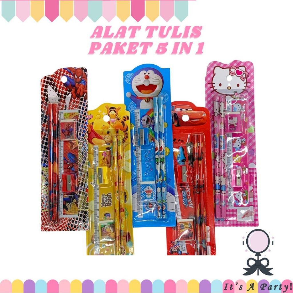 

Set Alat Tulis Sekolah 5 In 1 Karakter Lucu It'S A Party kotak pensil anak sekolah lucu karakter