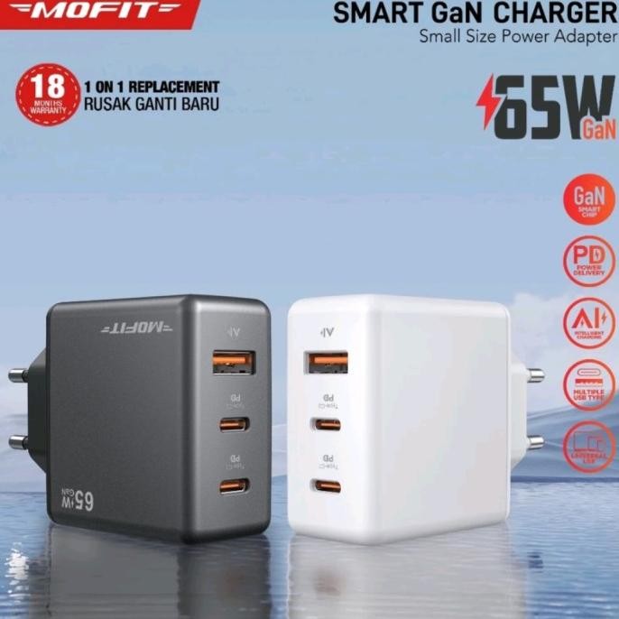 PROMO MOFIT CPD65 GaN PD65Watt C+C+A Super Fast Charging Adaptor