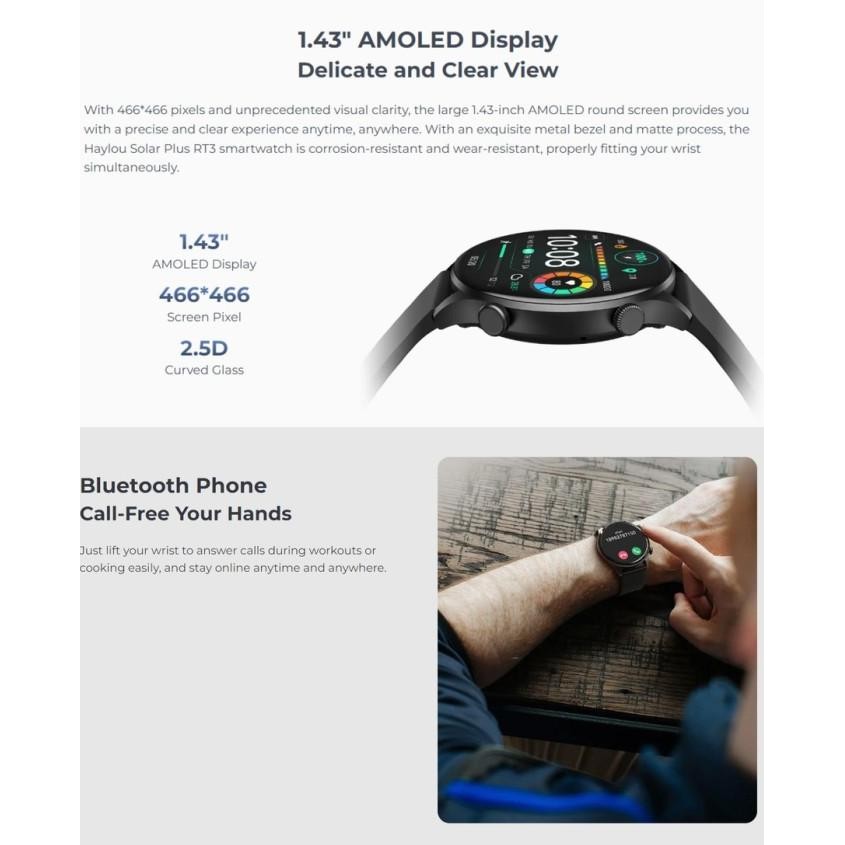 HAYLOU RT3 SOLAR PLUS 105 AMOLED SMARTWATCH JAM TANGAN WATCH SMART
