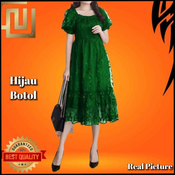 midi dress wanita brukat ailsie baju gaun pesta korea natal silver ES77