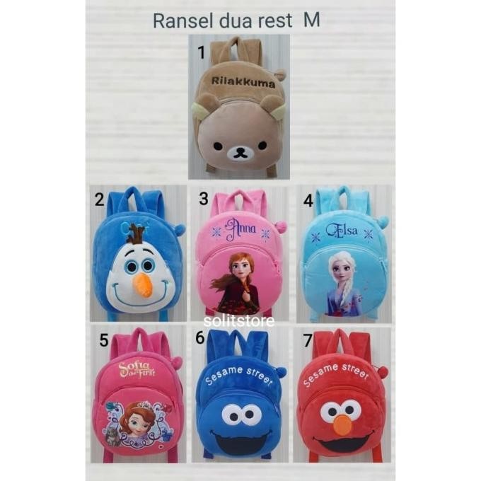 Tas Anak Ransel Boneka Rilakkuma Olaf Anna Elsa Sofia Elmo Cookies M LS01