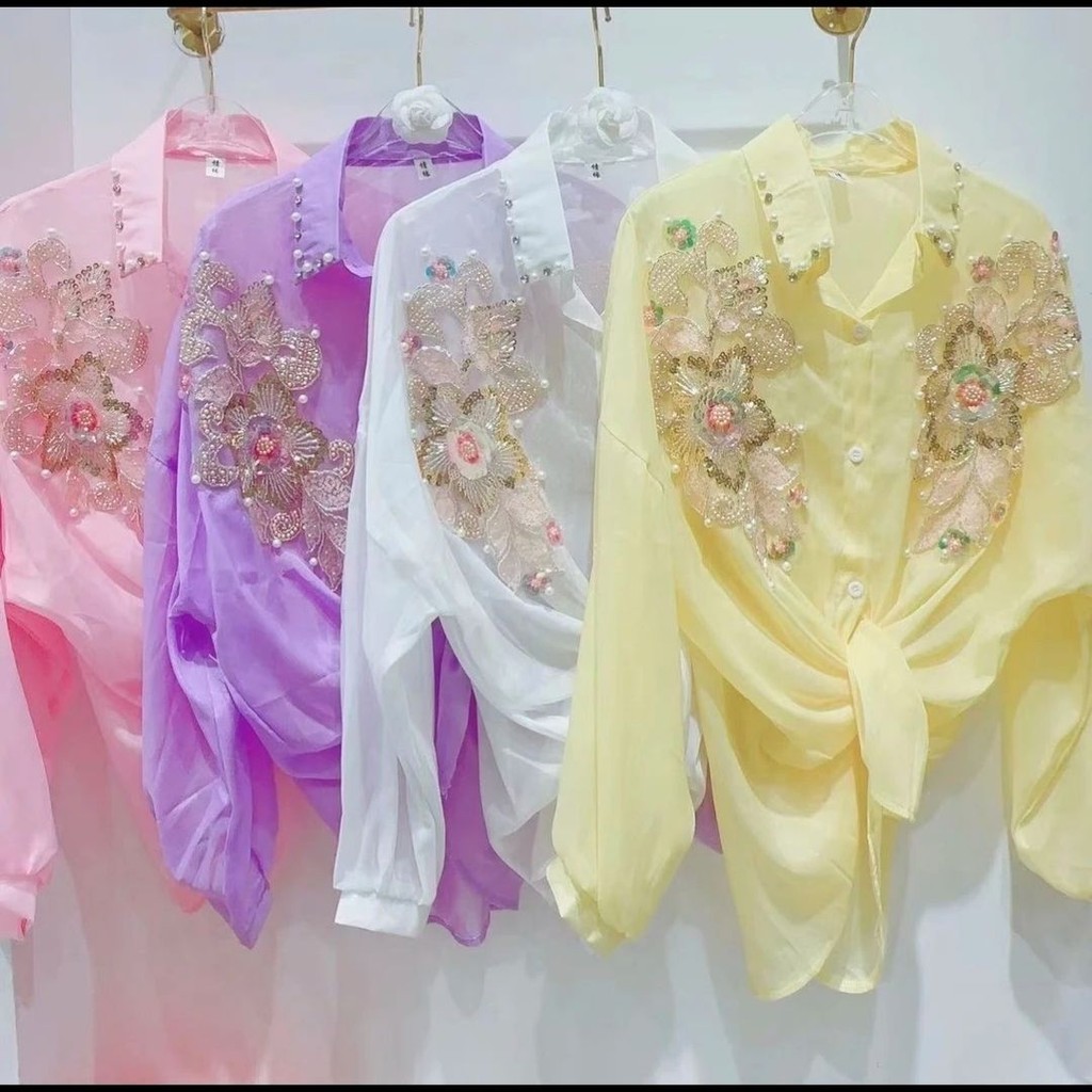 Baju Lengan Panjang Payet Manik-manik, Ukuran Besar Mantel Sifon