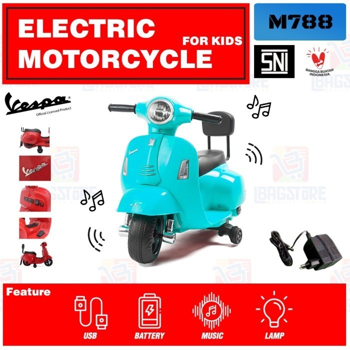 Terlaris Mainan Anak Perempuan laki Motor Listrik AKI VESPA MINI PIAGGIO M788