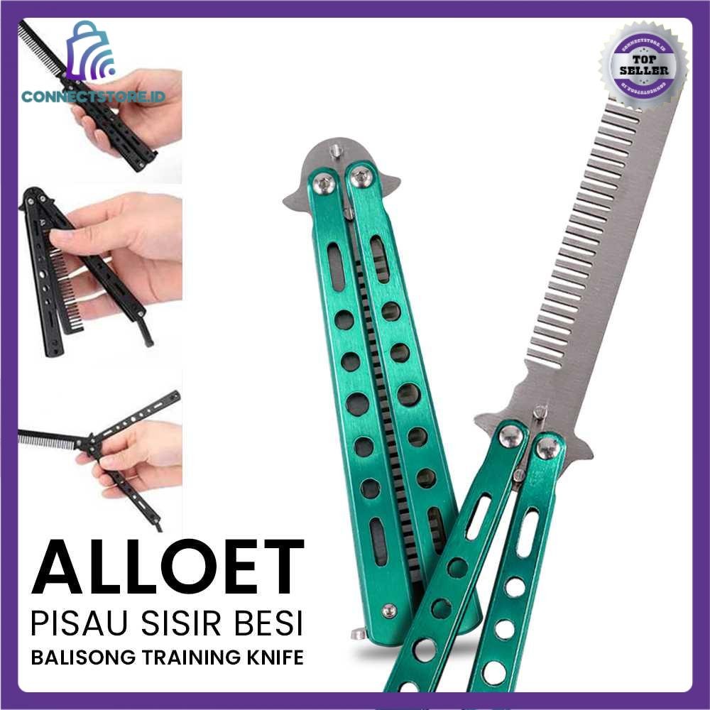 Pisau Lipat Sisir Besi Butterfly Balisong Training Knife - Hijau Silver