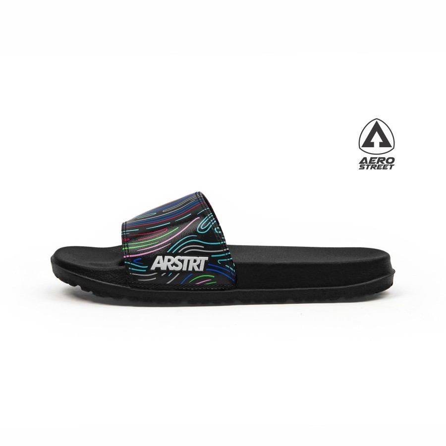 [Produk Terbaru] Aerostreet 39-44 Volt Hitam Hitam - Sandal Sendal Selop Slip On Casual Pria Wanita