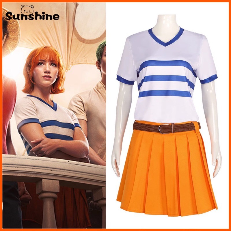 Film Aksi Langsung One Piece Kostum Cosplay Nami Set Baju Gaun untuk Anak Perempuan Pakaian Pesta Ha