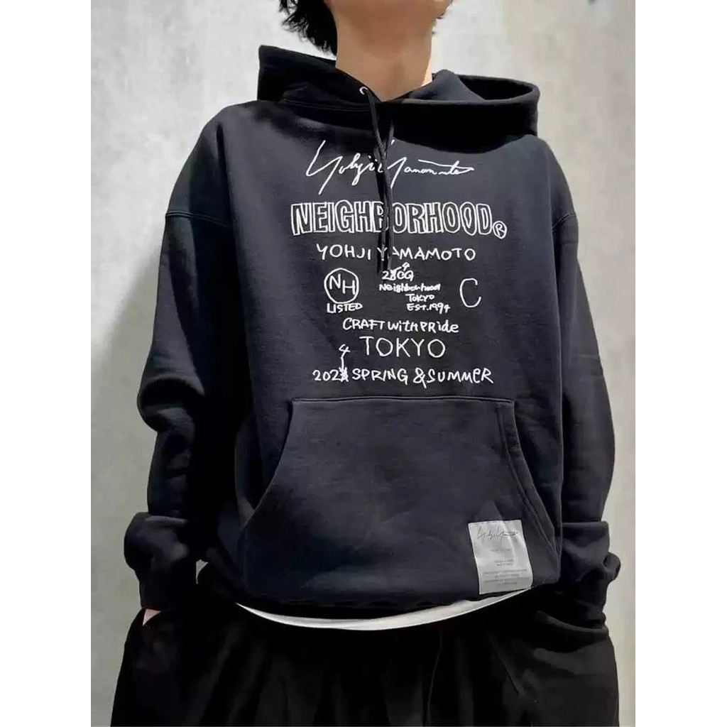 NBHD x yohji yamamoto co-branded hoodie 24SS 3D letter logo foam printing design hoodie oversize hoo