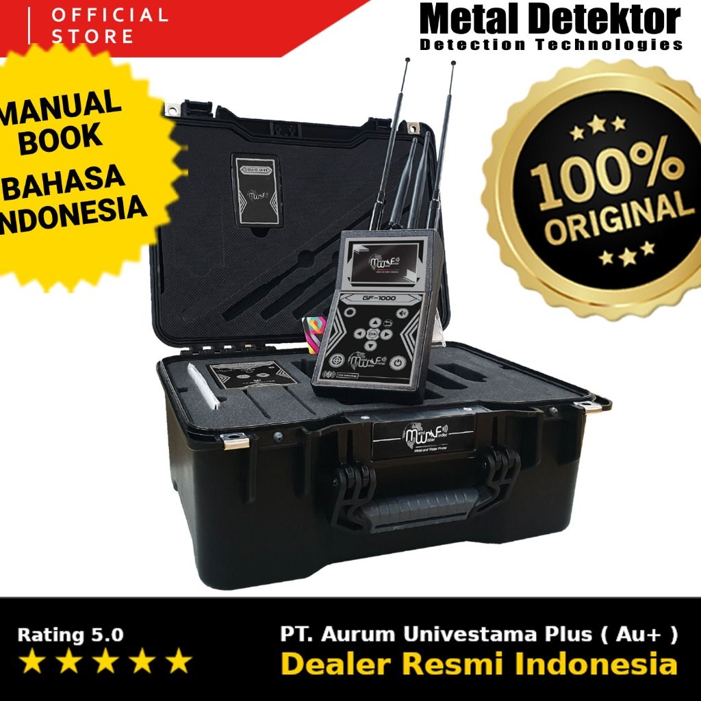 Metal Detektor MWF GF 1000 Detector Alat Pencari Emas, Berlian, Batu Permata, Mineral Langka dan Har