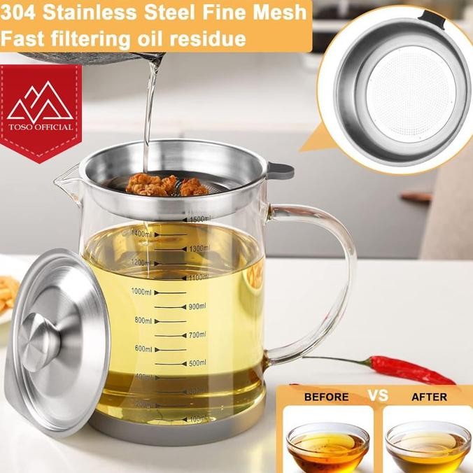 Oil Pot Kaca Borosilikat Tempat Saringan Minyak Penyaring Minyak Goreng Kaca Tahan Panas HPID