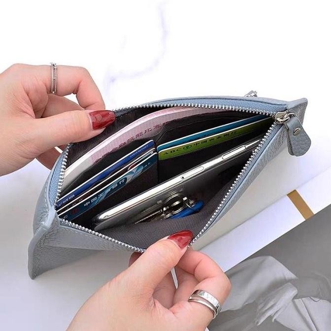 Dompet Minimalis Wanita Dompet Panjang Resleting Tipis Kulit Asli Muat Hp Logo H Premium