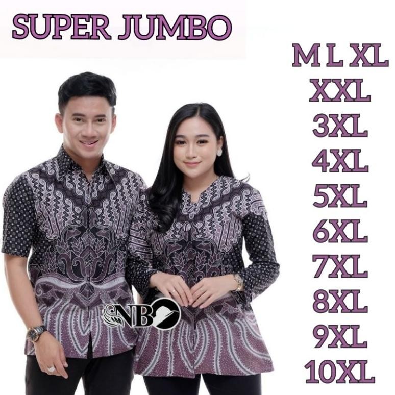 Ready Batik Couple Pasangan Jumbo Warna Ungu M-10Xl Blouse Wanita Kemeja Pria Hem Cowok Big Size Ser