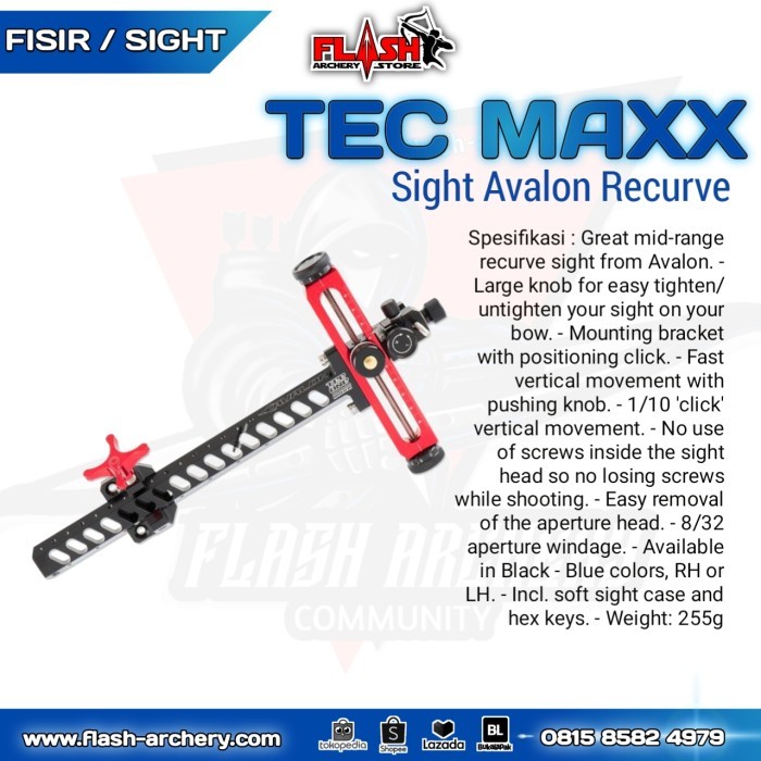 Dijuall Fisir Avalon Tec Maxx Sight Fisir Panahan Standard Bow Recurve Bow