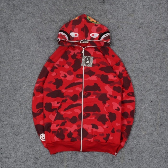 JAKET SWEATER HOODIE FULL ZIPPER BAPE SHARK WGM CAMO MERAH FULL TAG