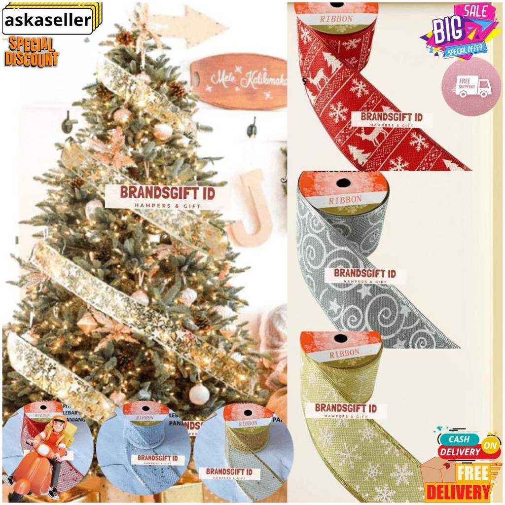 

Dekorasi Pita Glitter Jaring Natal - Ribbon Glitter Embos Christmas Dekorasi Natal Warna Motif D Sale