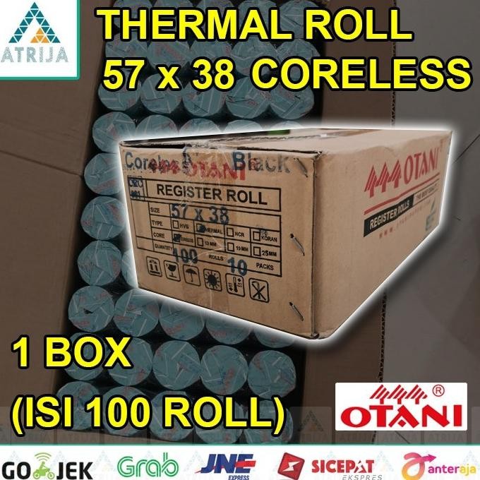 

BEBAS ONGKIR - 1 BOX (100) CORELESS Kertas Thermal Struk kasir OTANI Black 57x38