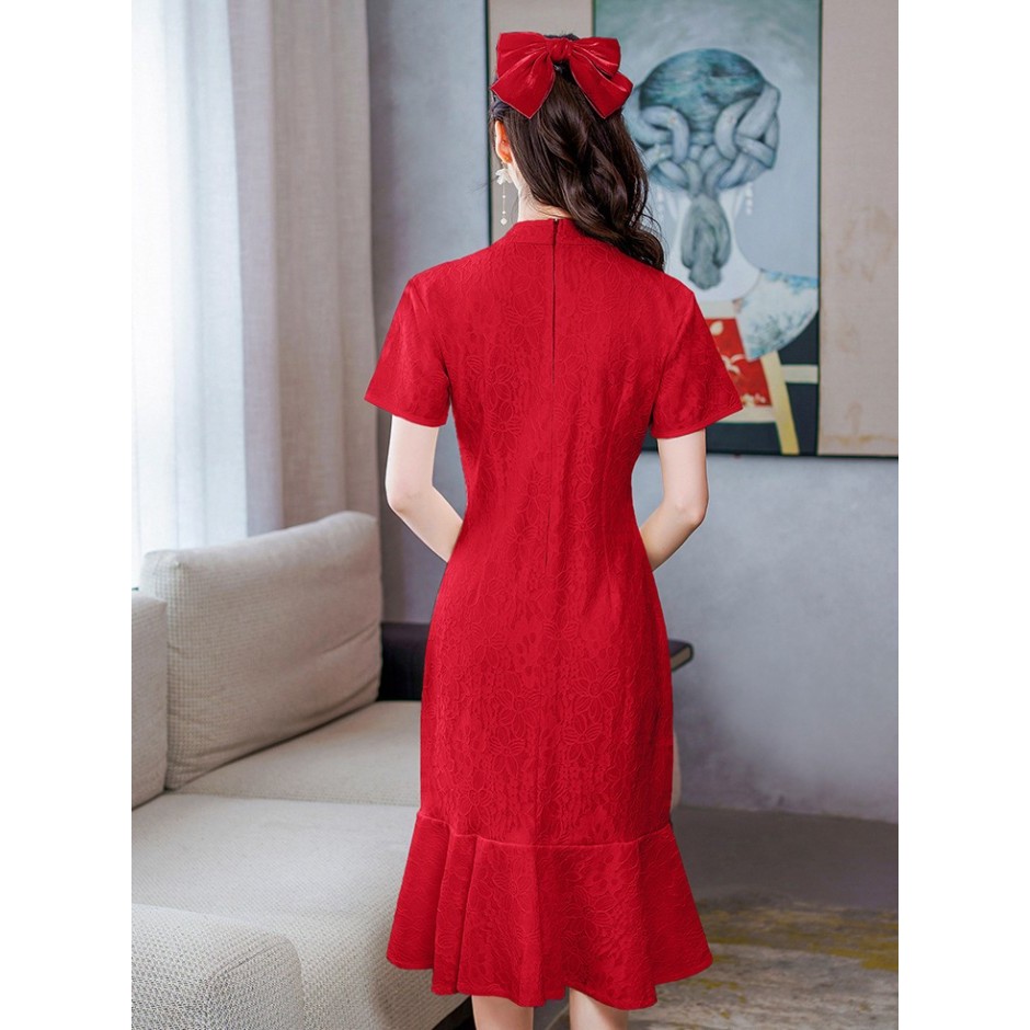 dress cheongsam import D7887/ cheongsam wanita warna merah
