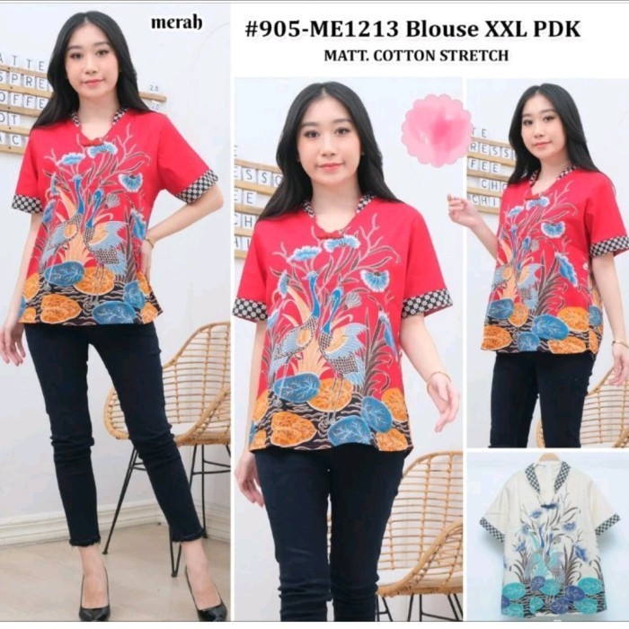 Blouse batik cheongsam wanita Imlek CNY Sincia big size jumbo katun