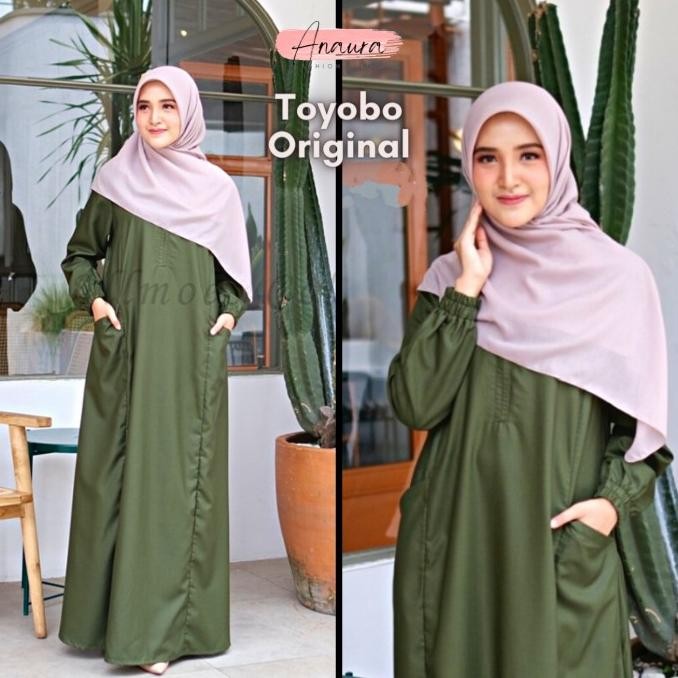 BAJU GAMIS KATUN TOYOBO WANITA TERBARU MURAH - HIJAU ARMY TUA